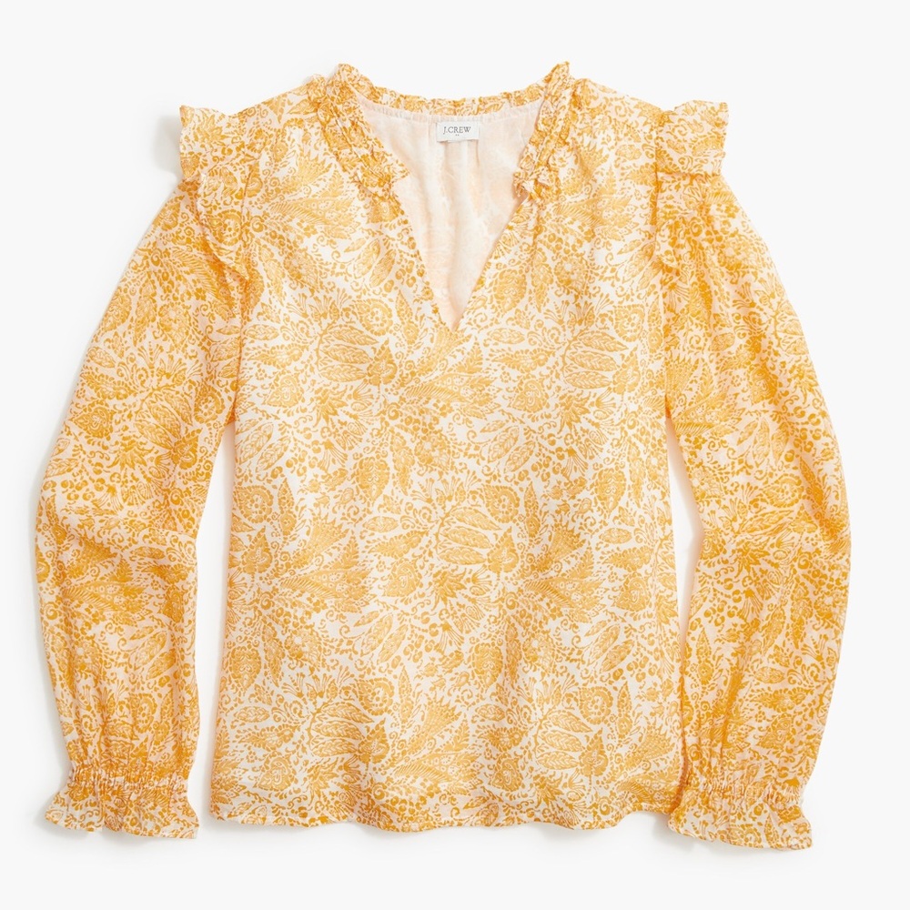 J. Crew white and orange Ruffled Blouse size L